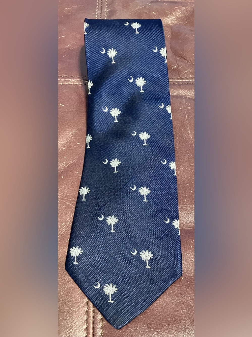 Navy Palm Tree & Crescent Pattern Men's Tie